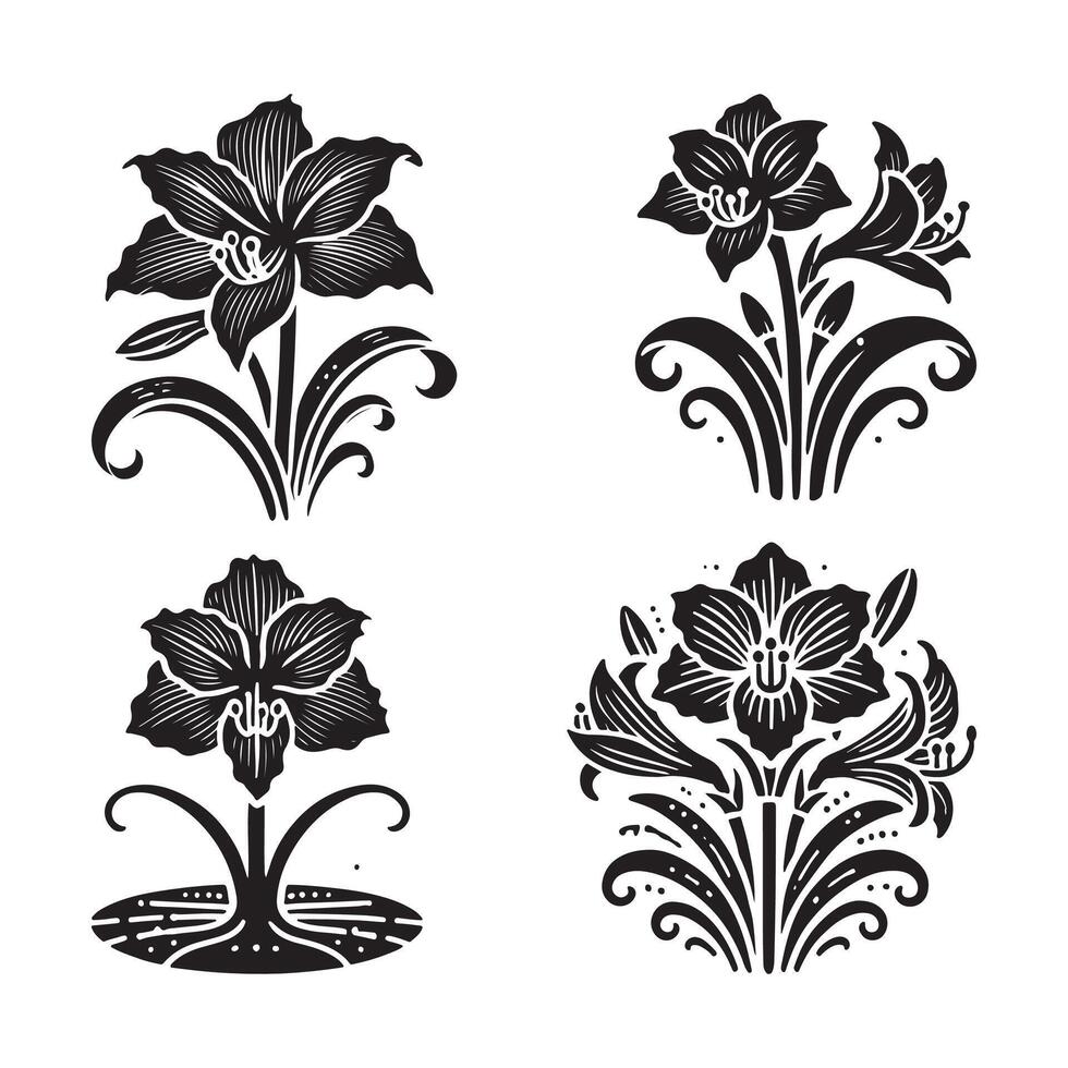 Creative Amaryllis Silhouette Illustrations for DIY Crafts and Projects vector