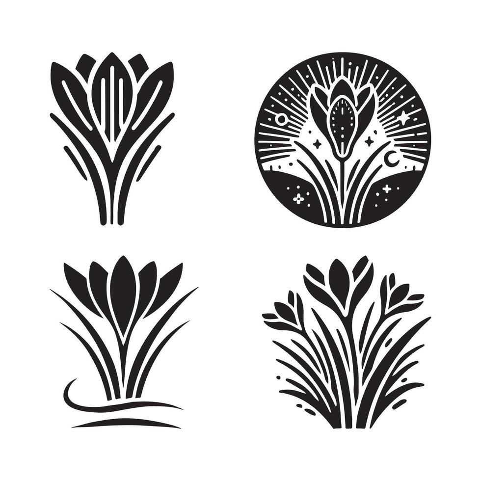 Crocus Silhouette Illustrations for Flower and Garden-Themed Art vector