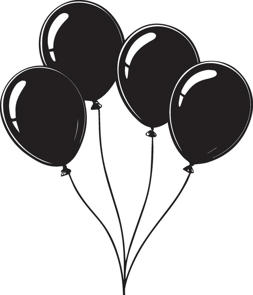 black silhouette illustration of a bunch of five balloons floating together vector