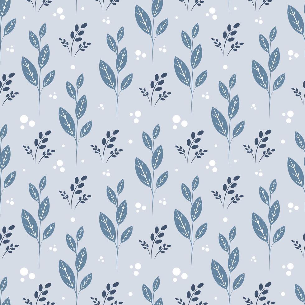 Seamless pattern with blue leaves on a gray background vector