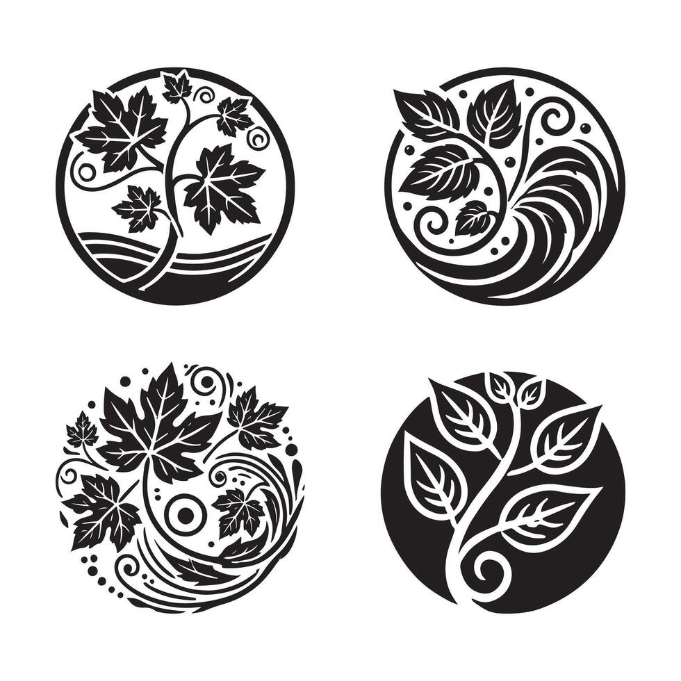 Versatile Vine Leaf Silhouette Illustrations for Multiple Design Applications vector