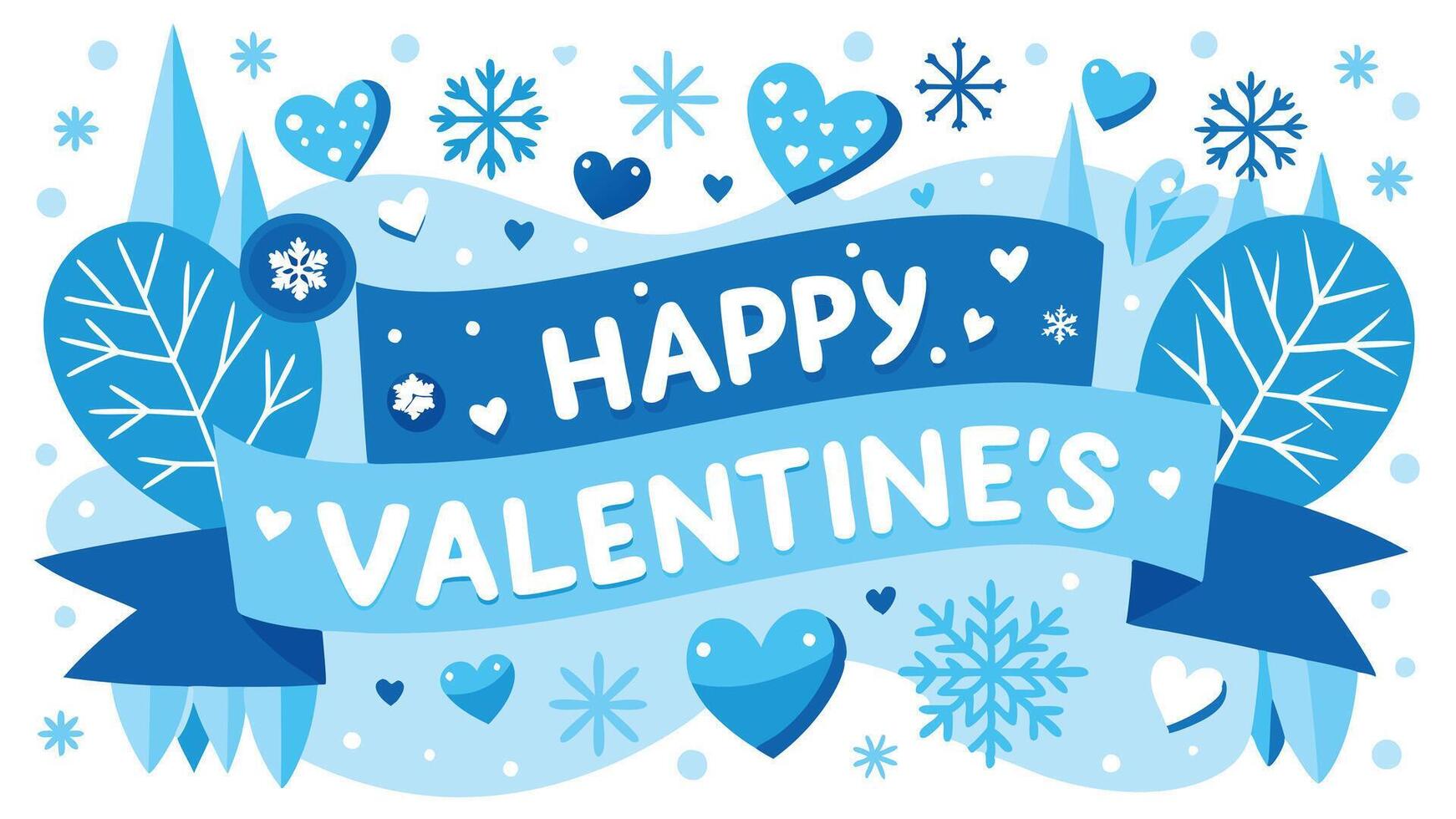 Snow Themed Valentines Day Banner with Happy Valentine Day Text in Festive Winter Design vector