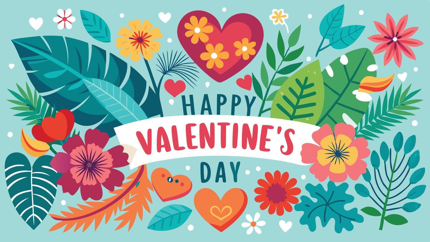 Tropical Valentines Day Banner with Happy Valentine Day Message and Romantic Floral Design vector