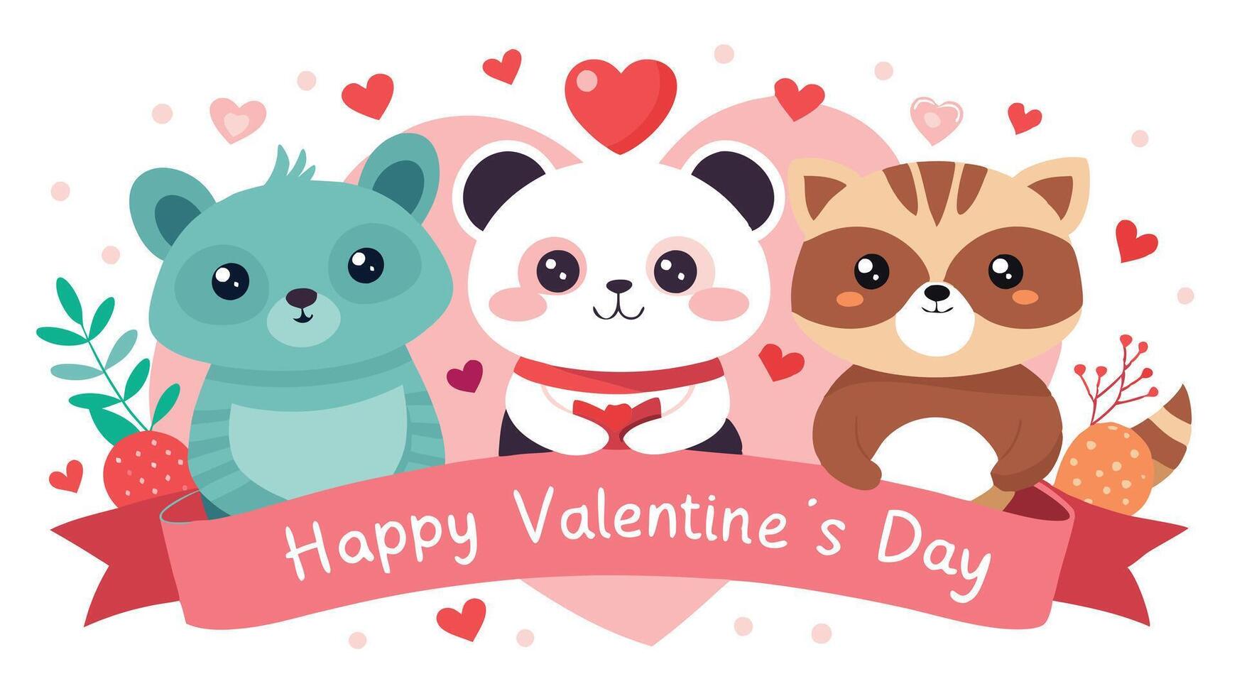 A Cute Animal Themed Valentines Day Banner with Happy Valentine Day Banner Design for Celebrations vector