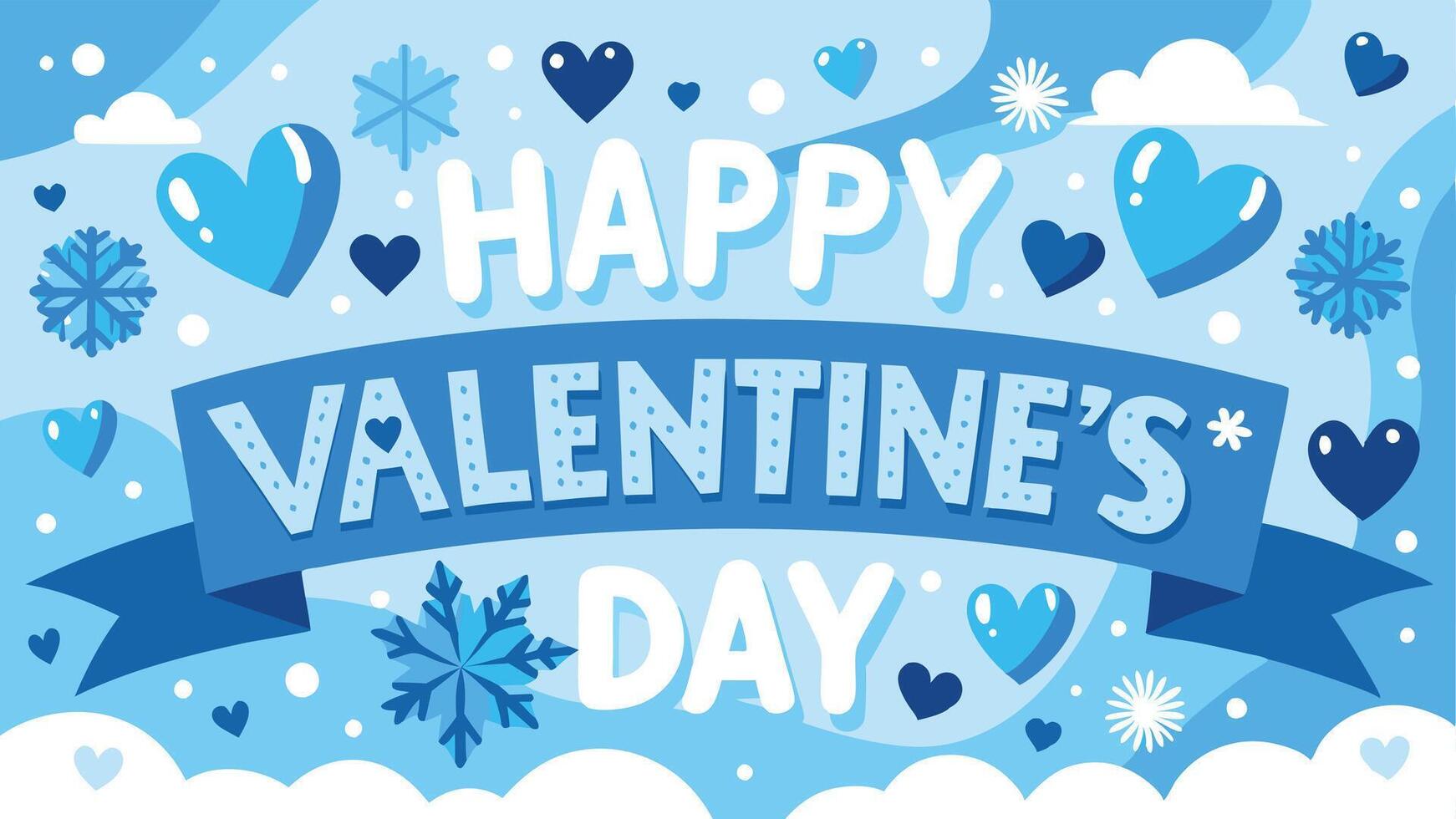 Snow Themed Valentines Day Banner with Happy Valentine Day Text and Festive Winter Design vector