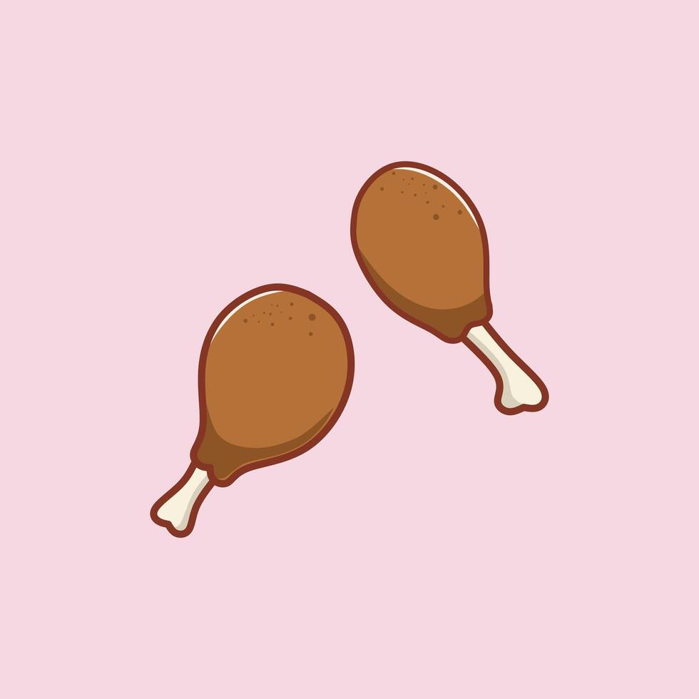 Drumsticks Fried Chicken. Food Object Icon Flat Cartoon Style vector