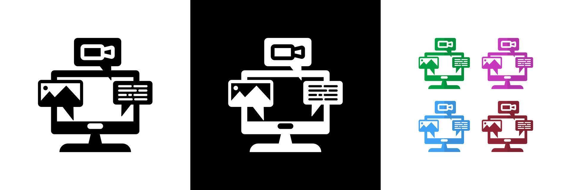 Social Media Management Icons. Black, White and Colorful vector