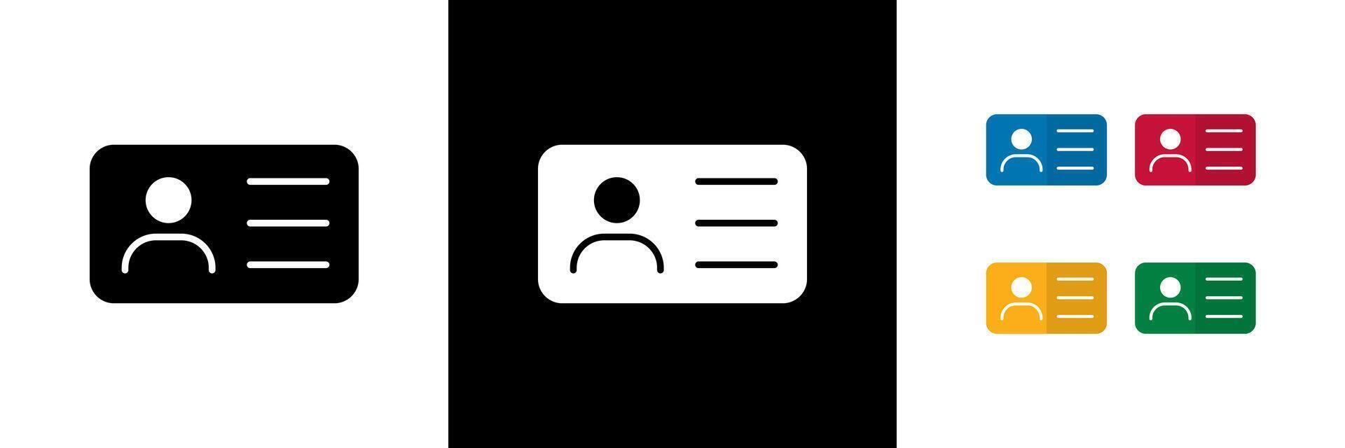 Id Card Icons. Black, White and Colorful vector