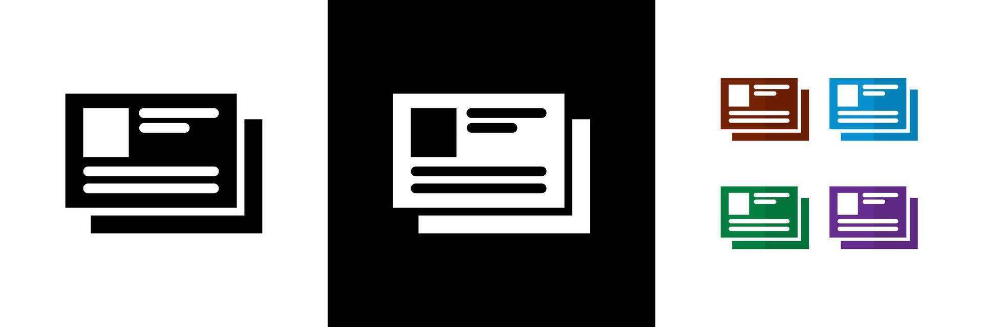 Name Card Icons. Black, White and Colorful vector