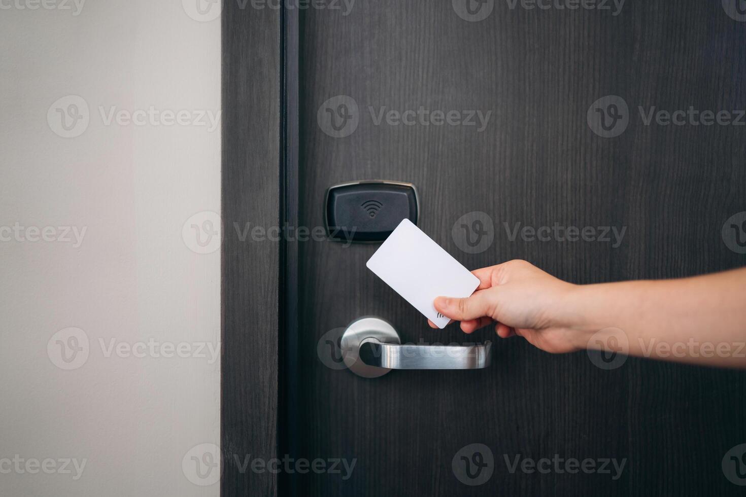 Smart security card for hotel rooms. Lock and unlock doors effortlessly with a secure electronic key card. photo