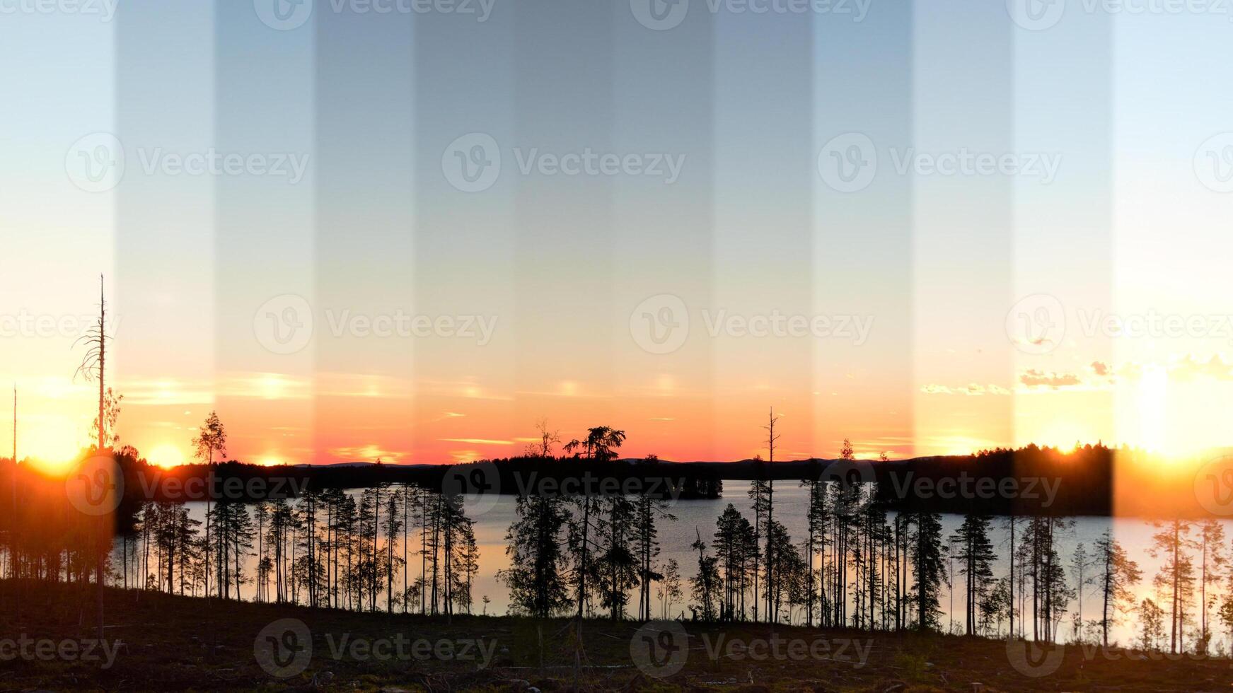 Time slice of the shortest night during midsummer in northern Sweden photo