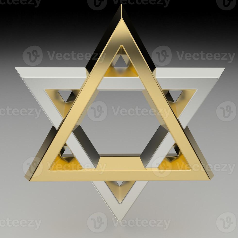 Realistic rendering of the star of David in gold and silver. photo