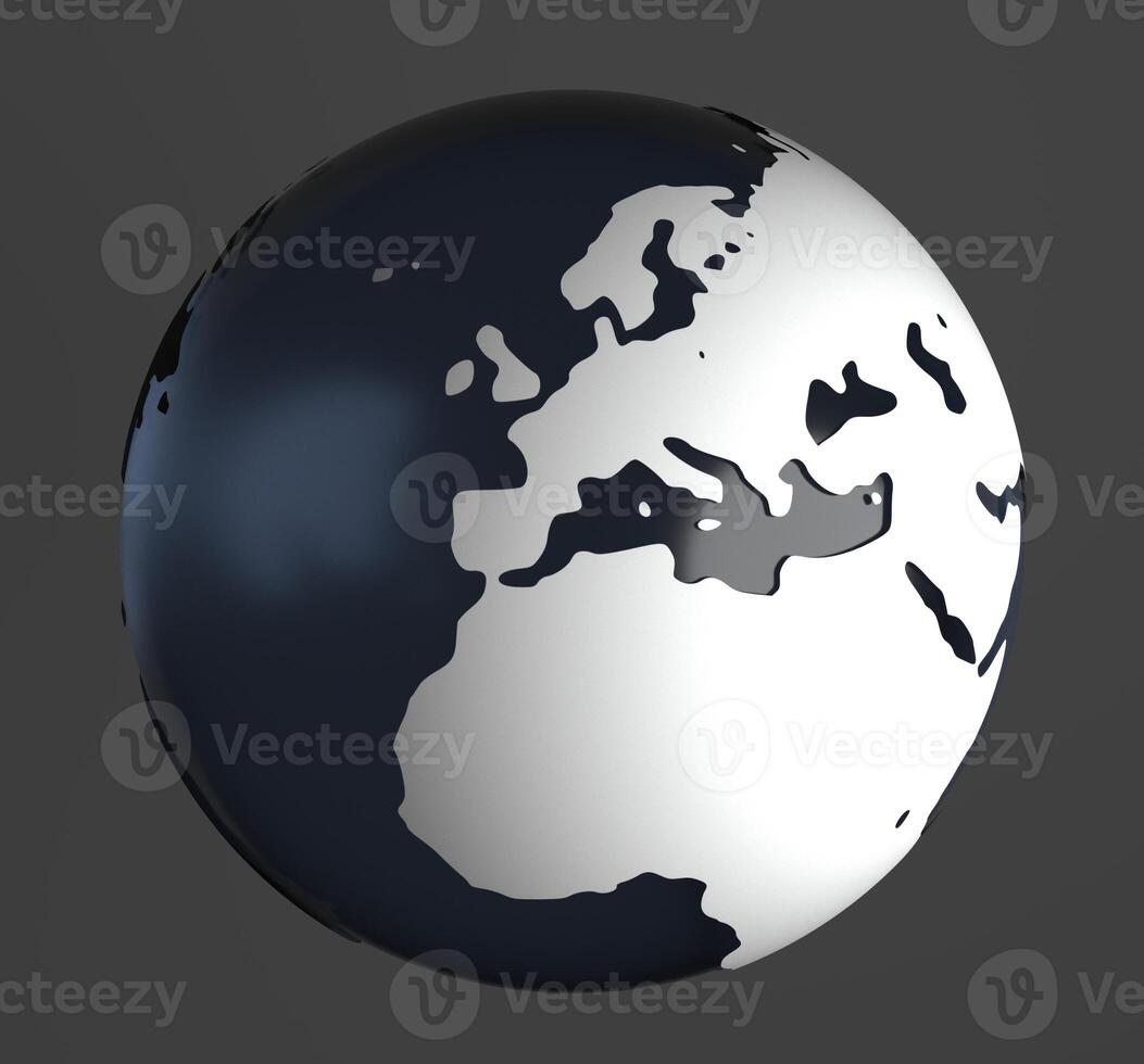 3D-Rendering of globe on gray background. The material is rough glass with matte white land and europe is in the center. photo
