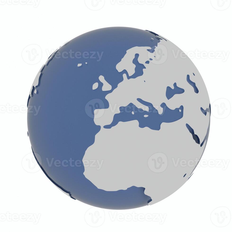 3D-Rendering of globe on white background. The material is rough glass with matte white land and europe is in the center. photo