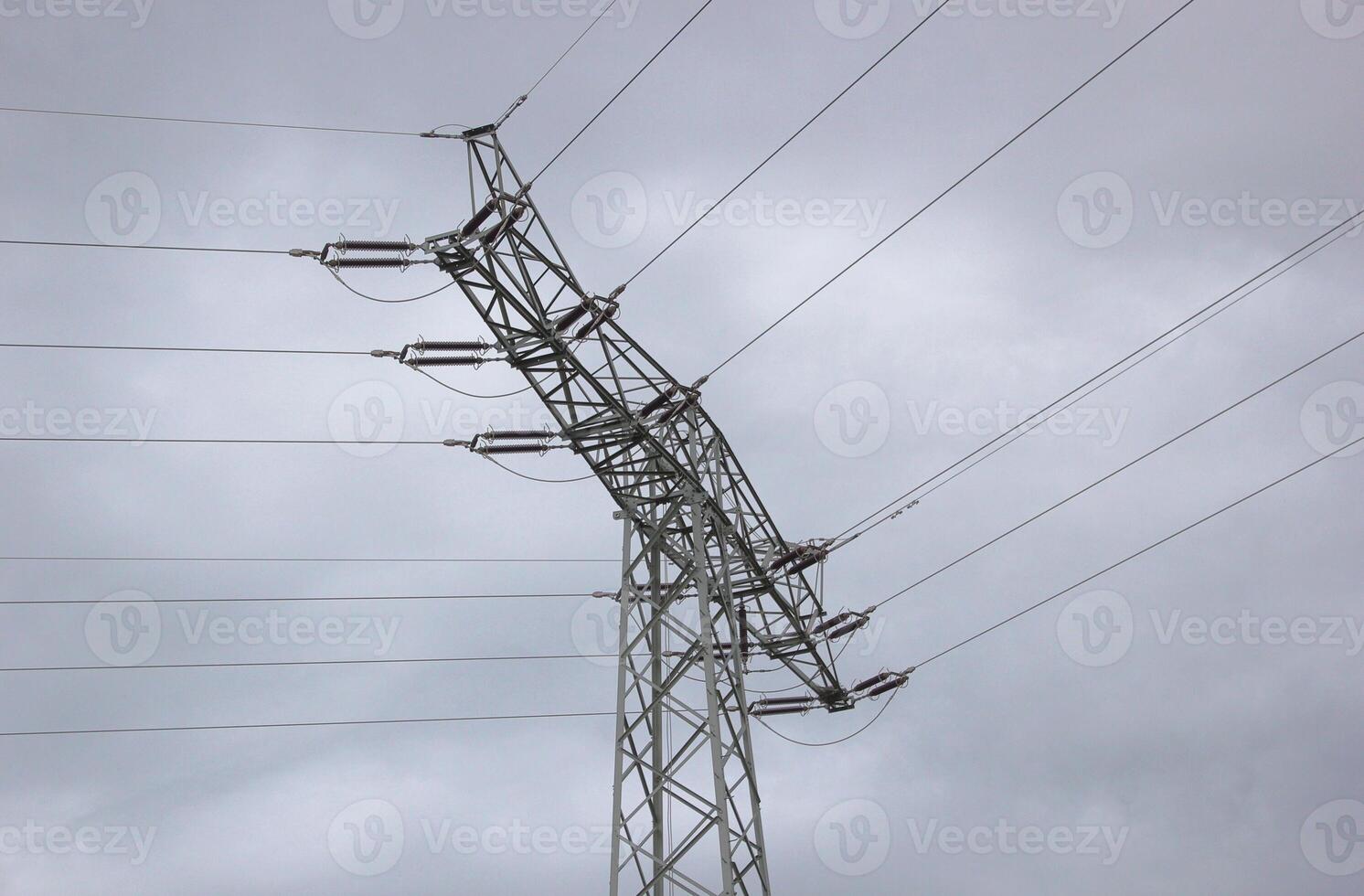 View to the edge of high voltage power line in Mecklenburg-Vorpommern, Germany photo