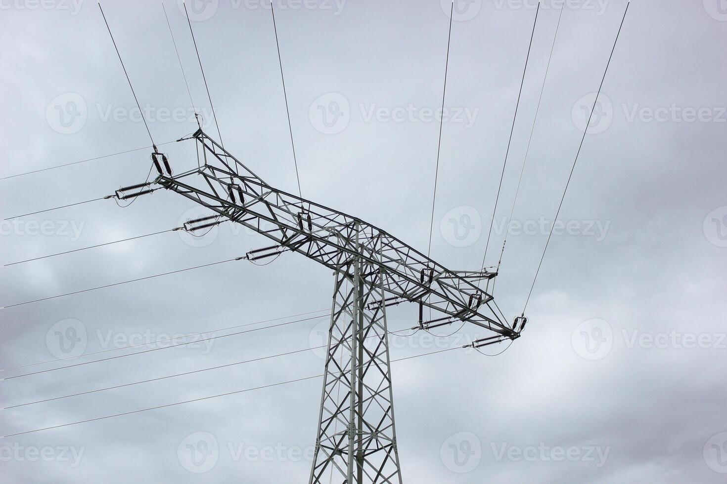 View to the edge of high voltage power line in Mecklenburg-Vorpommern, Germany. photo