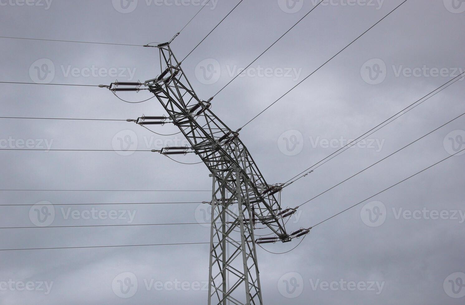 View to the edge of high voltage power line in Mecklenburg-Vorpommern in Germany. photo