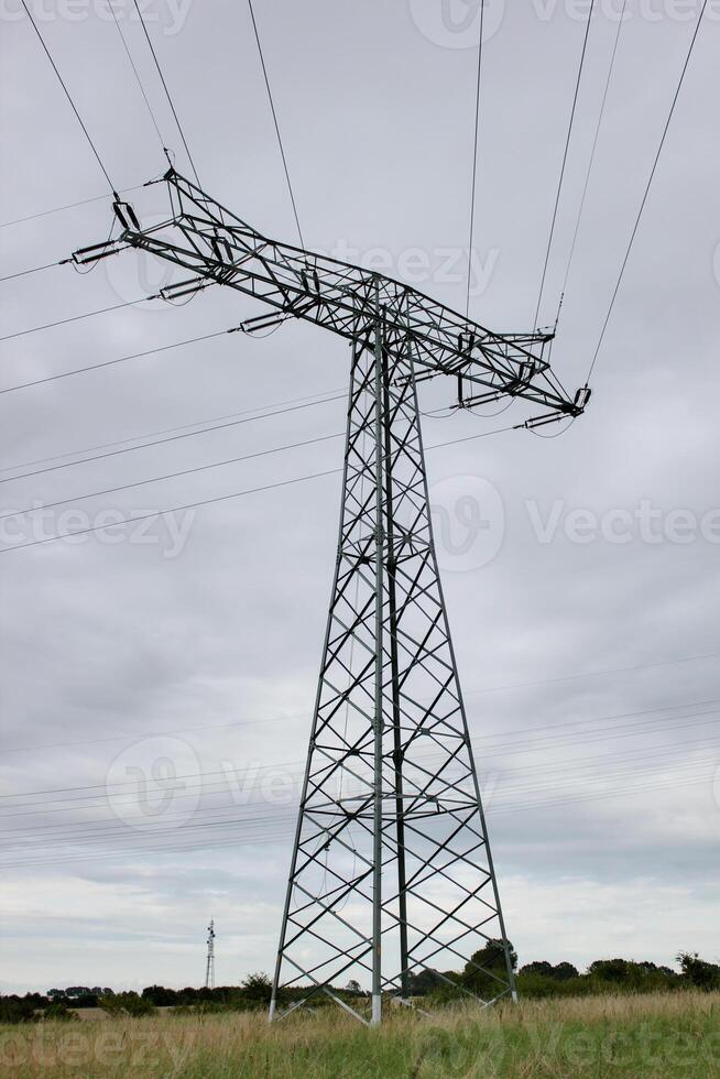 View to the edge of a high voltage power line in Mecklenburg-Vorpommern, Germany photo