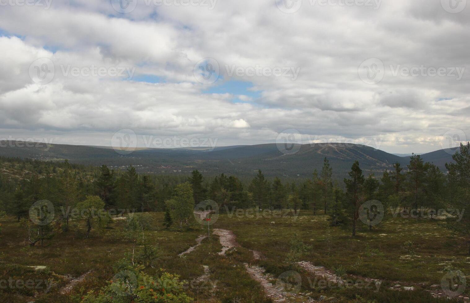 View from Stornaerfjaellet with ski trail near Saelen, Sweden. The Image was created using a HDR imaging technique. photo