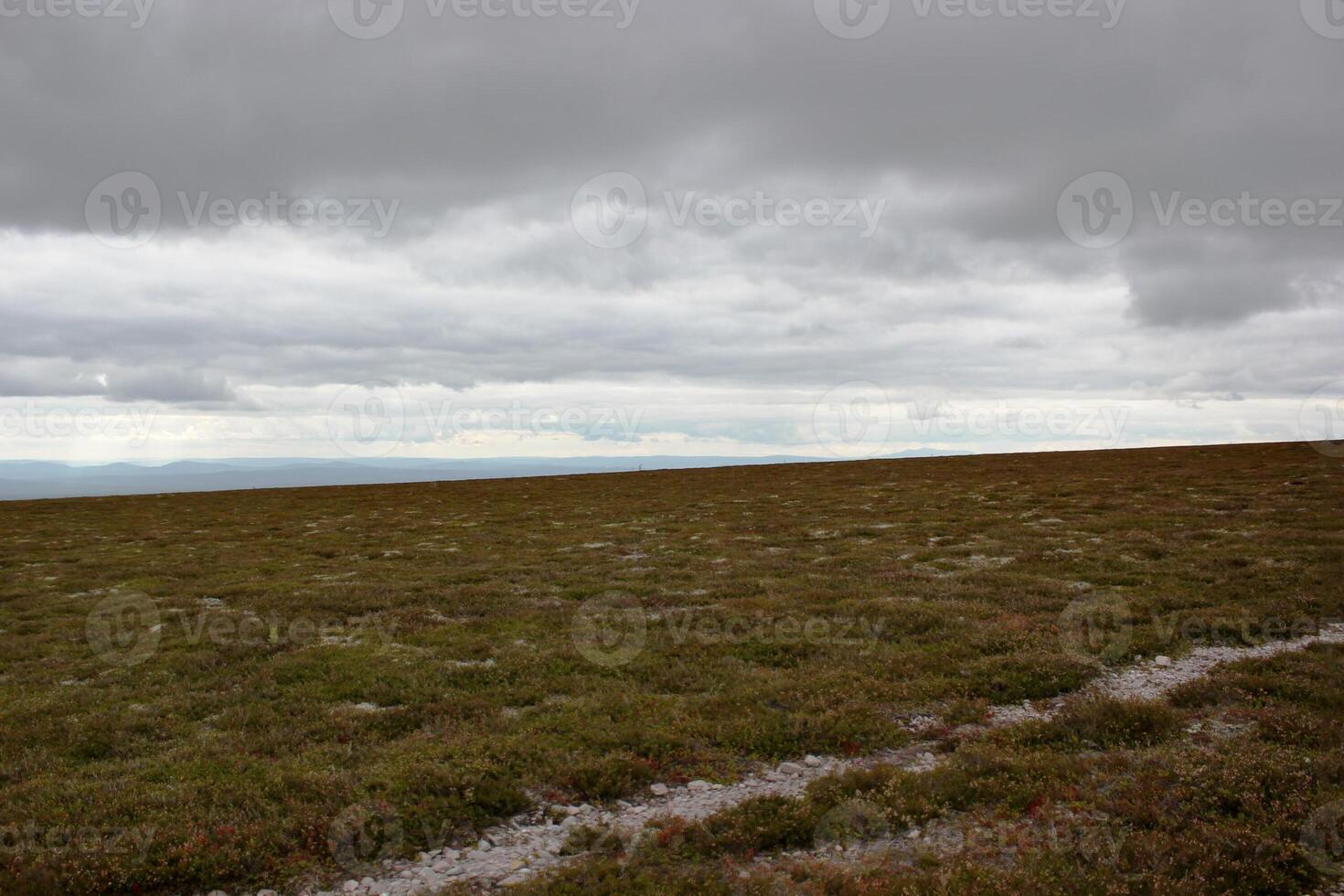 View over heathlands on Stornaerfjaellet with ski trail near Saelen, Sweden. The Image was created using a HDR imaging technique. photo