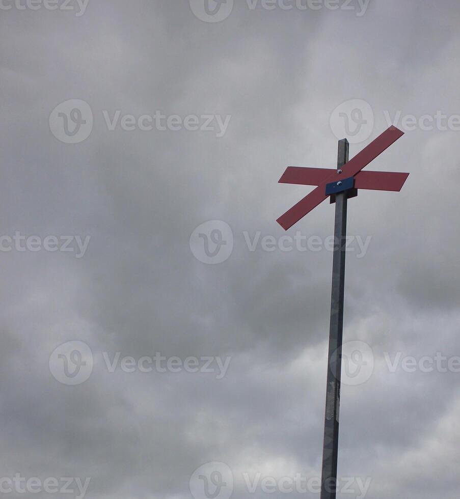 Ski trail marking in Sweden cloudy sky. photo