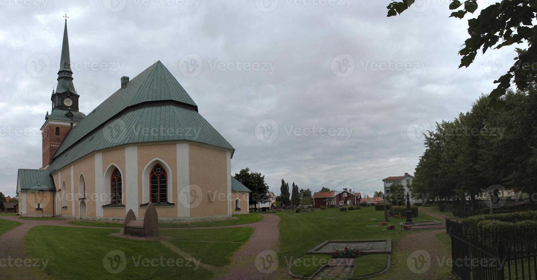 Panoramic view over church with church yard in Mora, Sweden photo