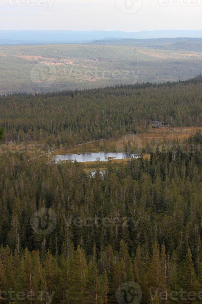 View over lake and entrance building of Fulufjaellet National Park. photo