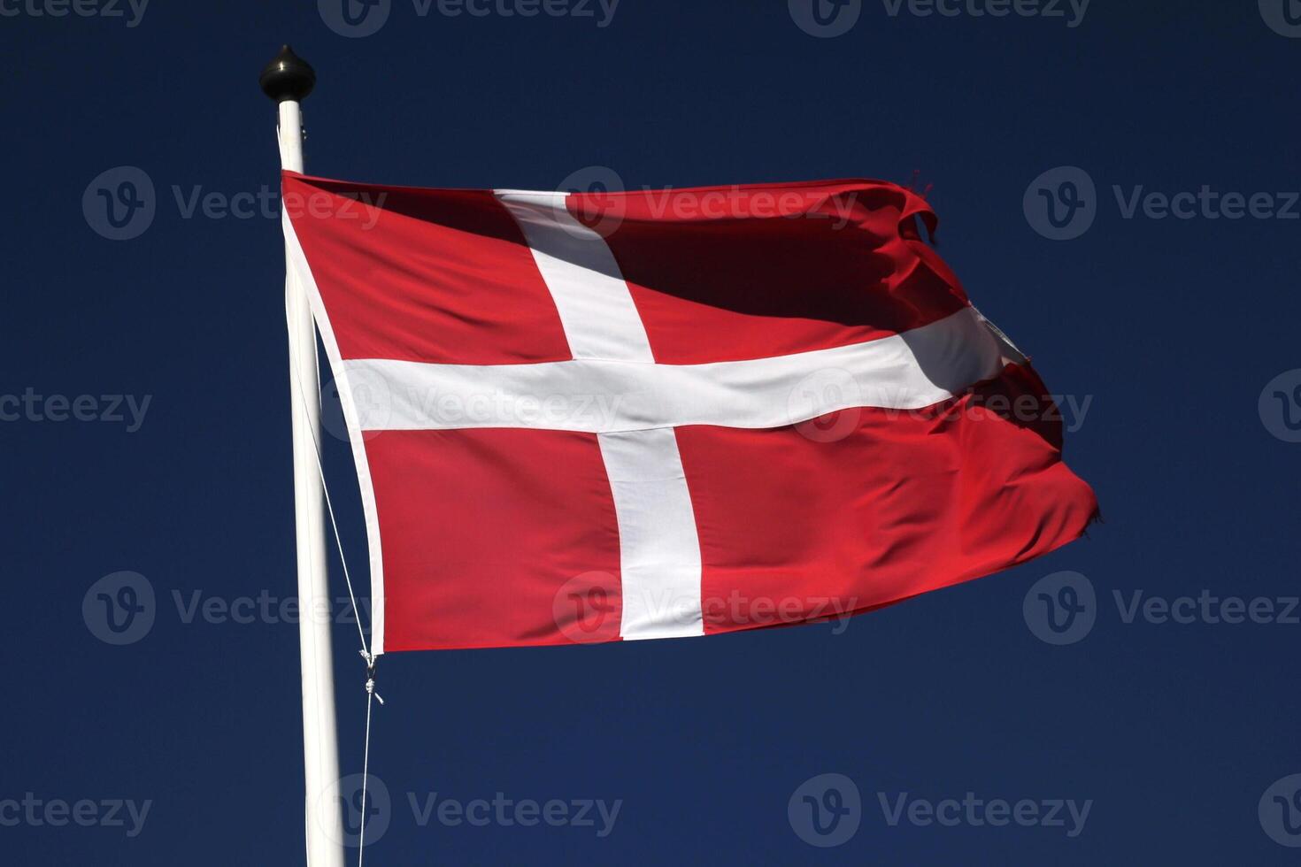 Flag of Denmark on dark blue sky photo