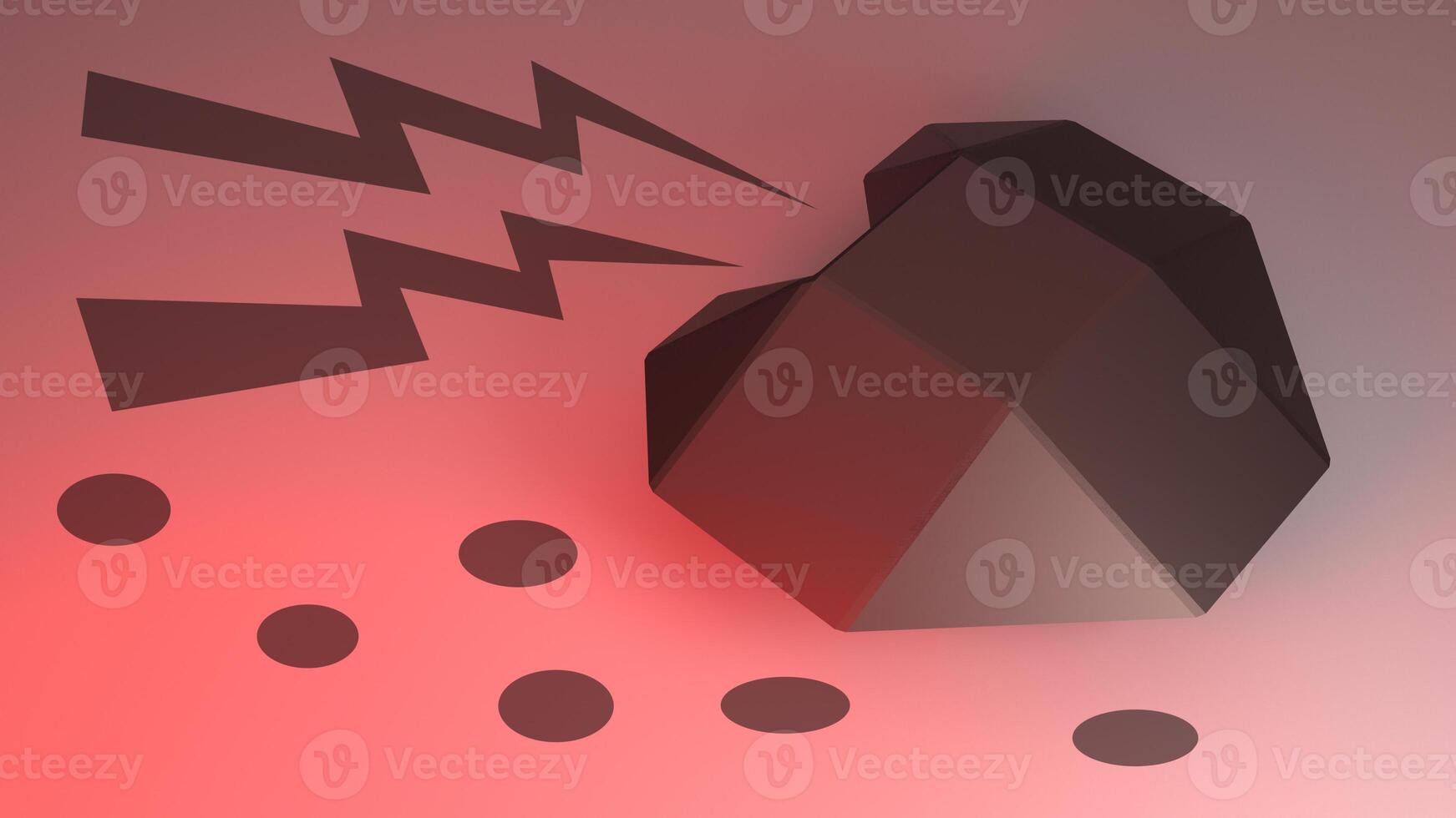 3D rendering of heart of steel in red light photo