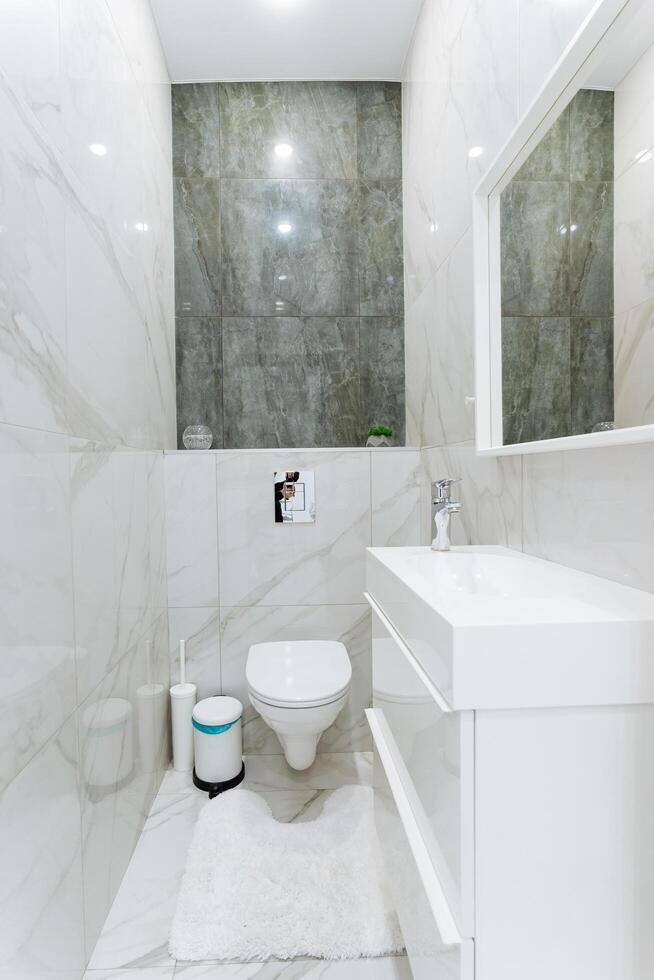 A wellorganized bathroom includes essential amenities like a toilet, sink, and mirror, vital for personal grooming and daily hygiene routines that help maintain cleanliness photo