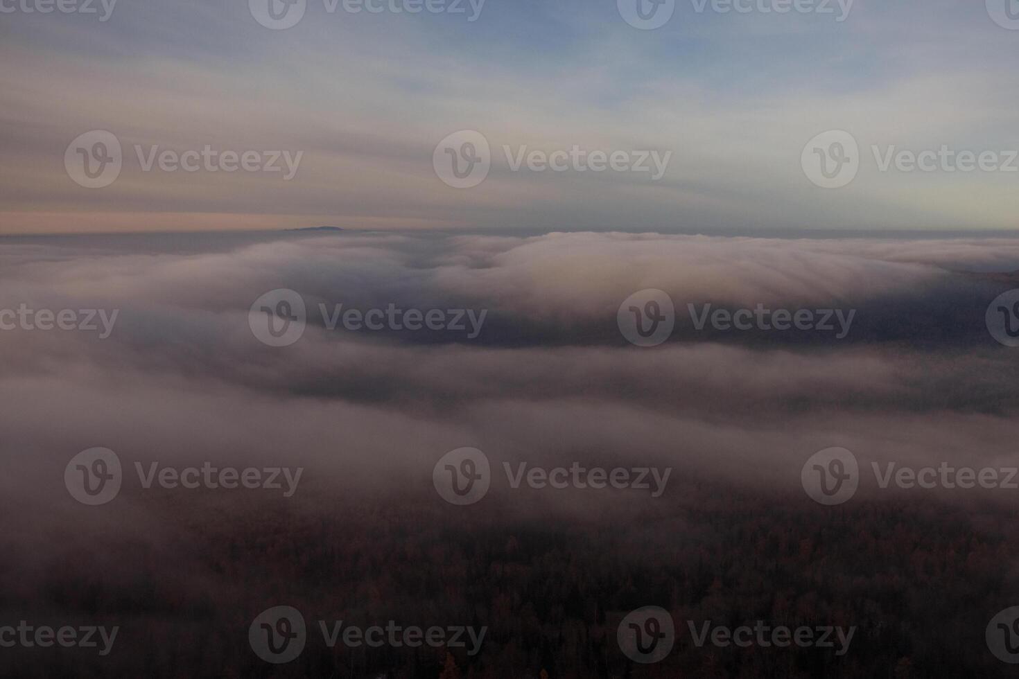 An aerial view of a cloudy sky over a forest photo