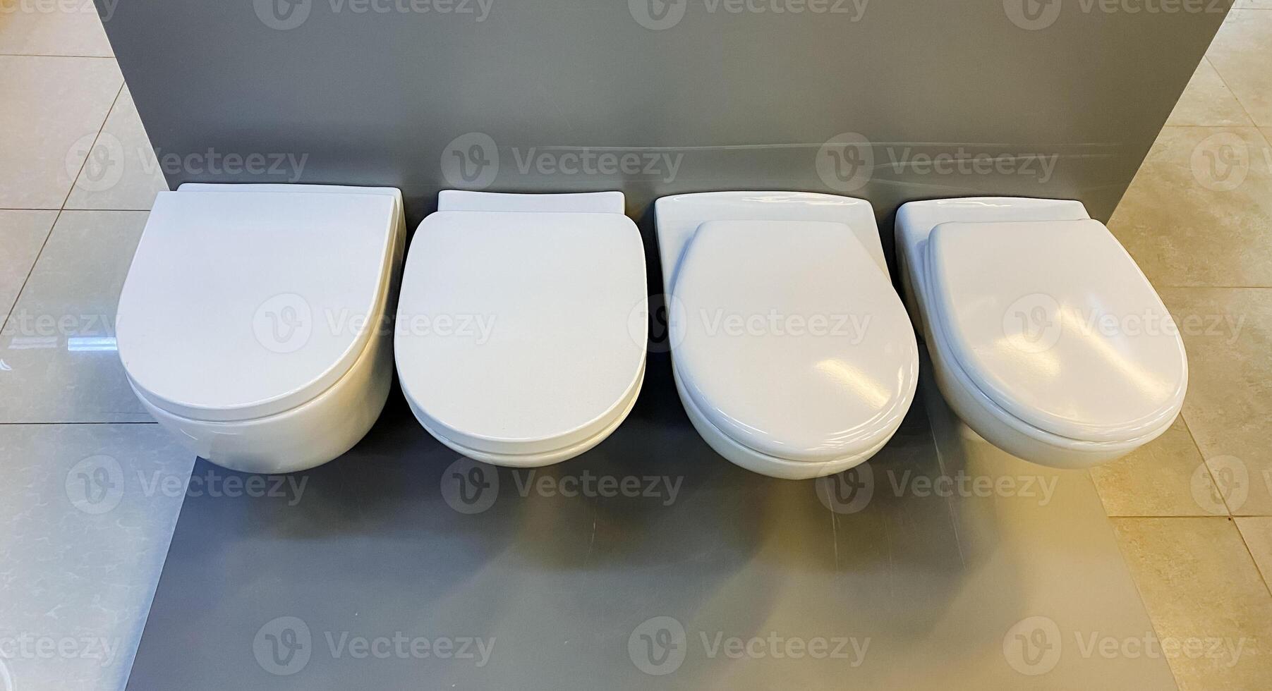 A Row of Sleek and Modern Toilets is Beautifully Displayed in a Spotlessly Clean and Contemporary Bathroom Setting for a Luxurious Feel photo