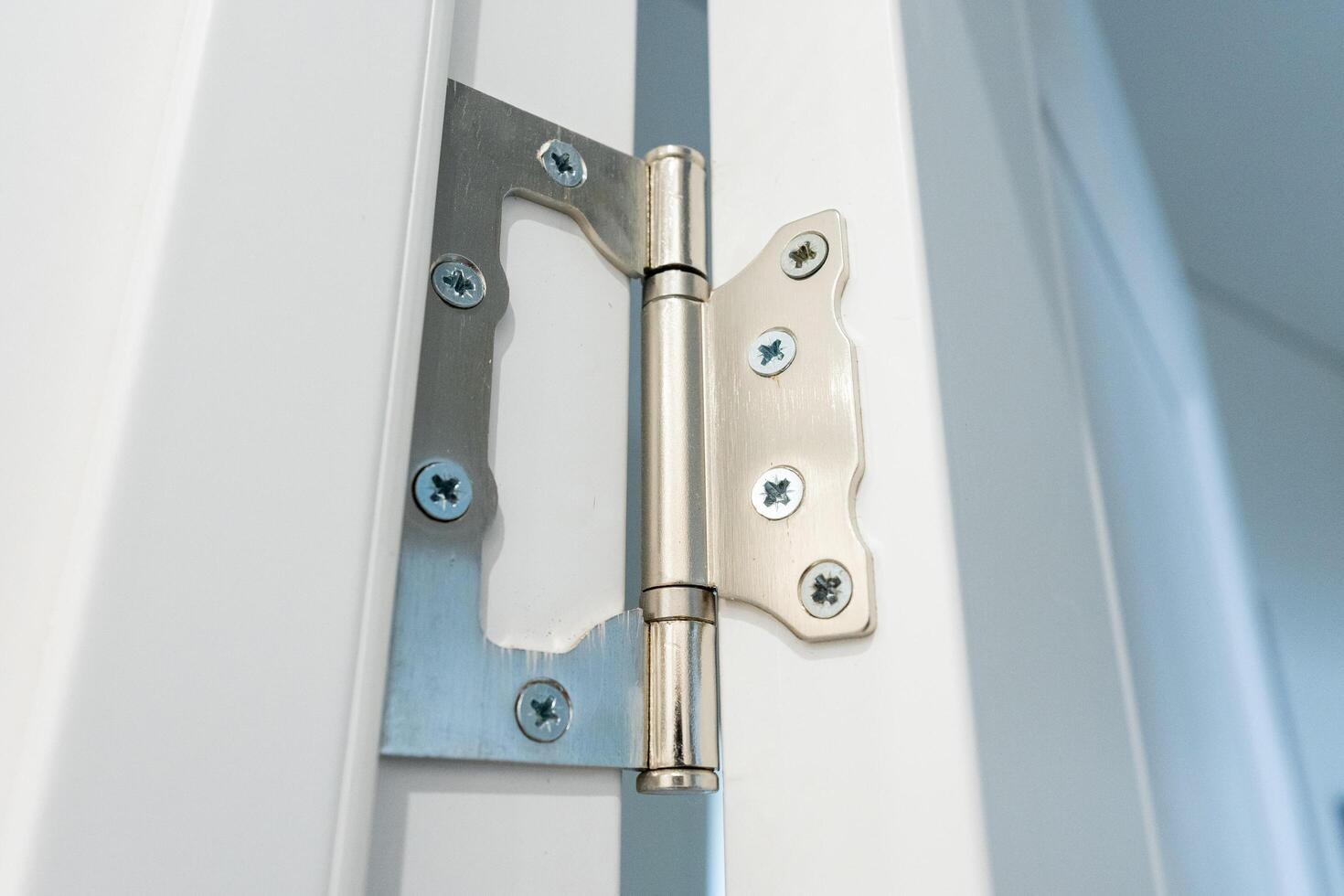 A Detailed CloseUp of a Door Hinge Found on a Contemporary Interior Door in Modern Architecture Design photo