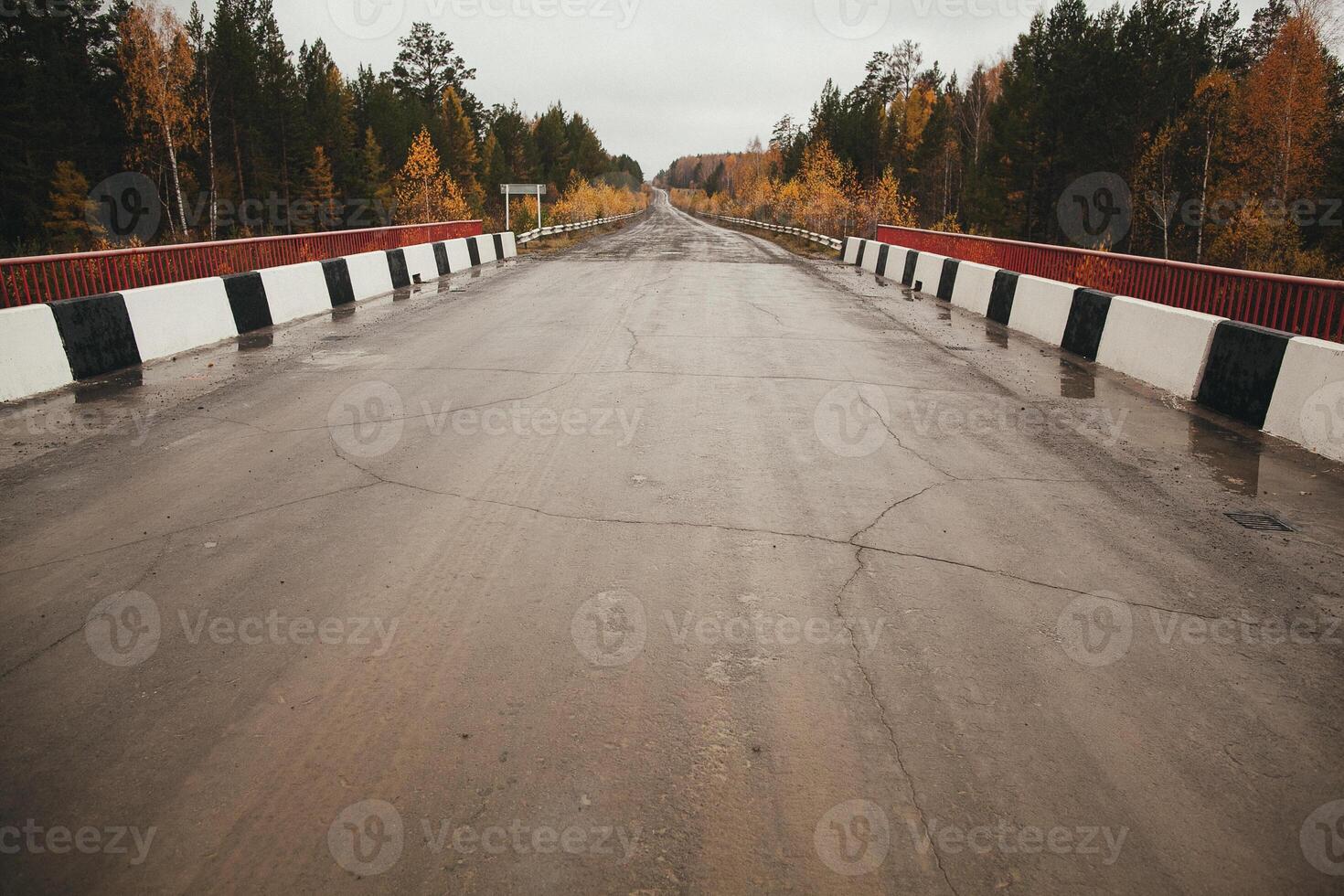A bridge over road, surrounded by trees and natural landscape photo