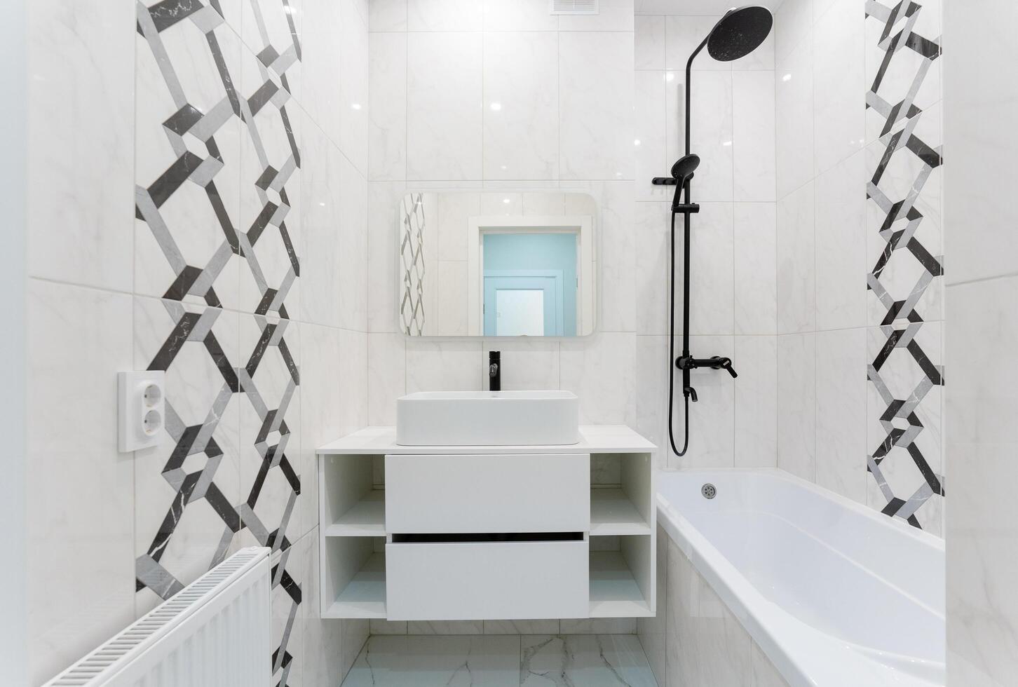 A Modern Minimalist Bathroom featuring Elegant Fixtures and a Stylish Overall Design that maximizes space photo