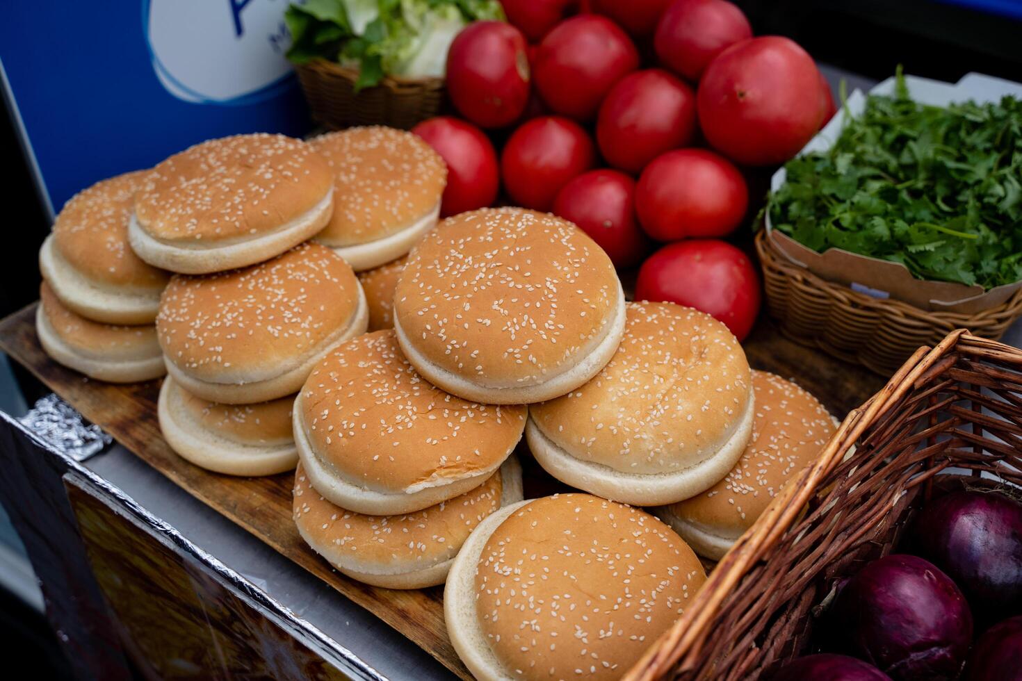 Enjoy Freshly Baked Sesame Burger Buns Combined with Fresh Produce Available at Your Local Market Today photo