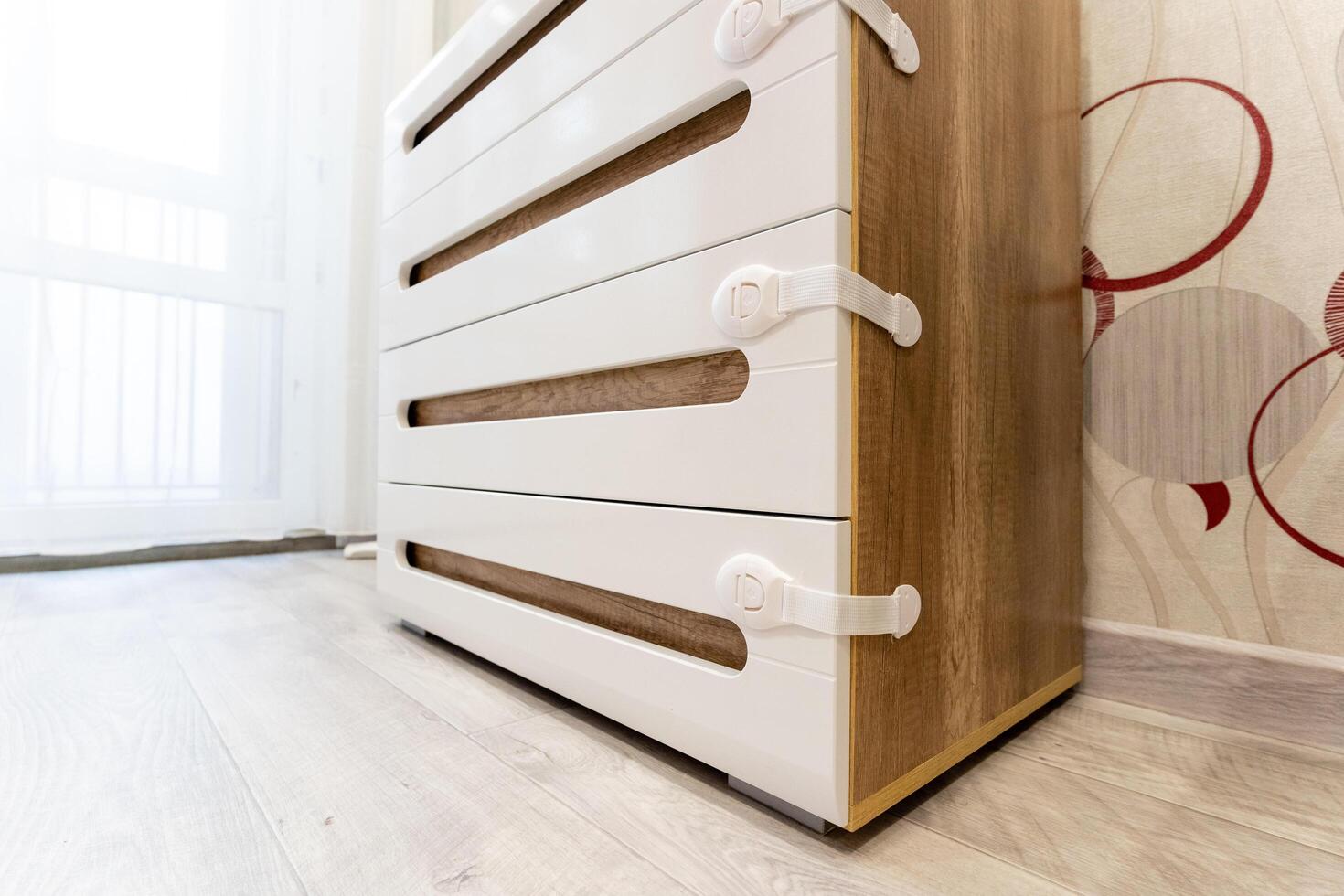 A Modern Stylish Dresser featuring a beautiful White and Wood Finish in a refined and sophisticated design photo