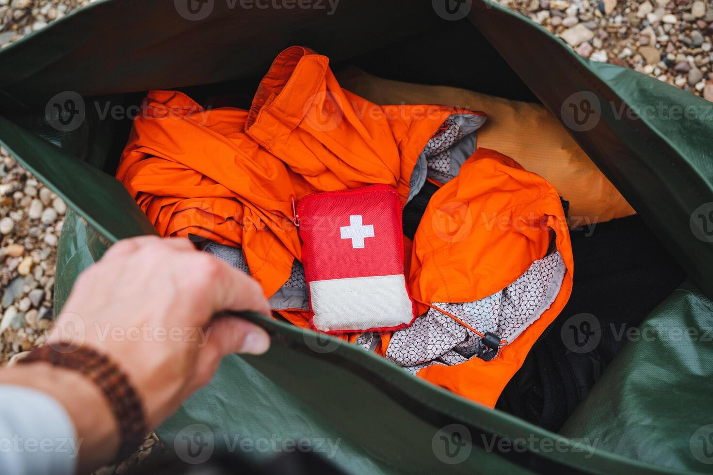 Make sure to pack Camping Gear Essentials First Aid Kit and Safety Equipment in your Backpack for outdoor adventures and emergency preparedness while camping or hiking photo