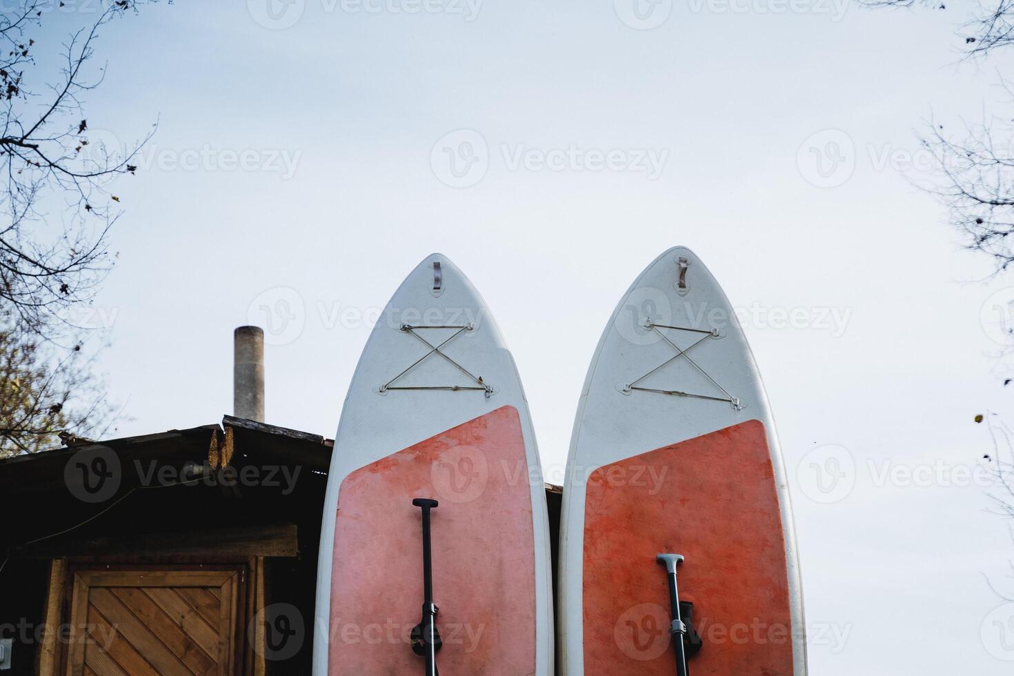 There are two surfboards prominently displayed, each featuring the letter x clearly marked on them, representing a unique style and design element that stands out visually photo