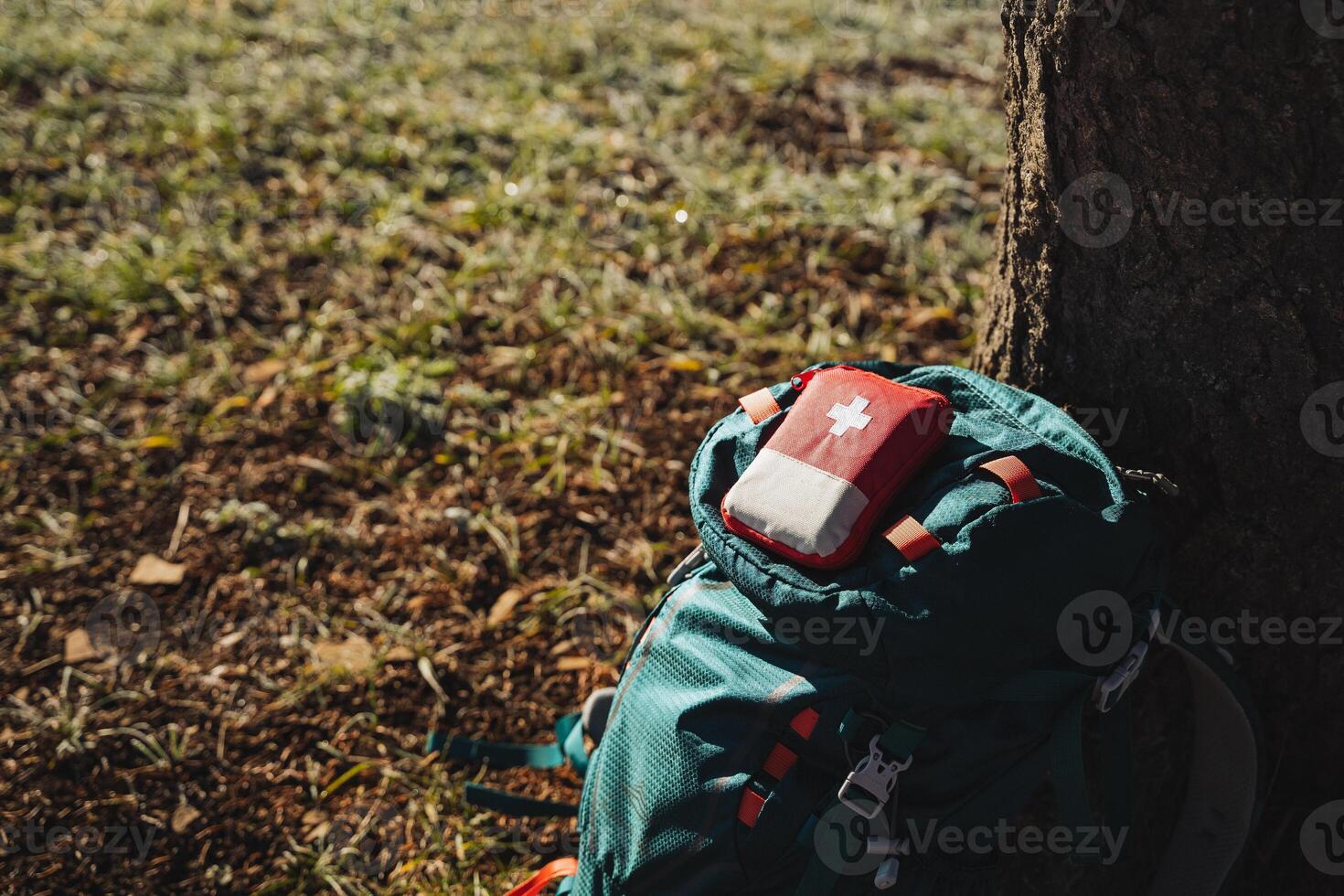 Camping Gear, Travel First Aid Kit, Compact Small Red First Aid Kit. photo