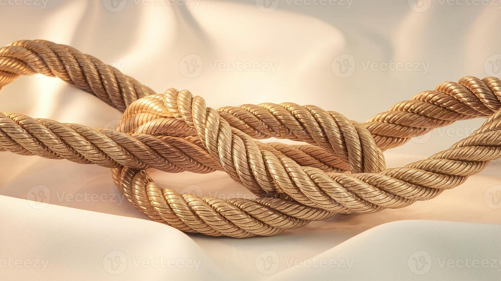 Closeup of Twisted Golden Rope on Soft Beige Fabric Representing Strength Elegance and Connection photo