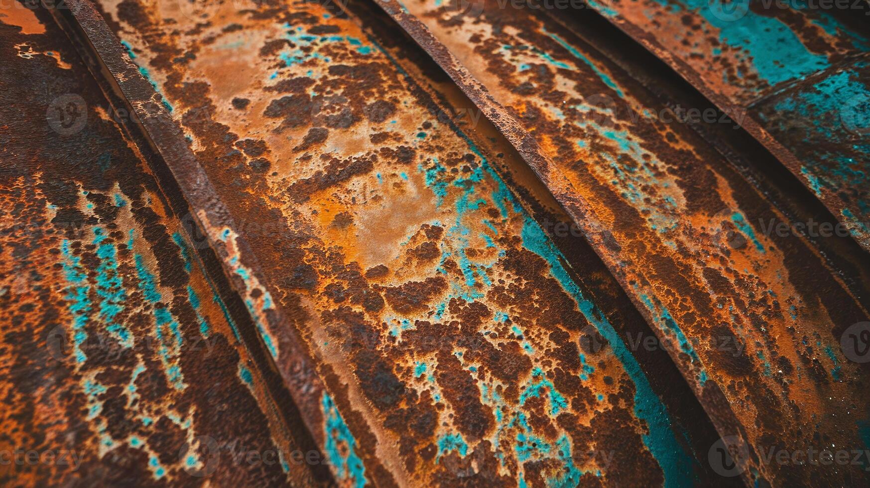 Close-Up of Rusted Metal with Blue and Orange Patina Showing Decay and Weathering Texture photo