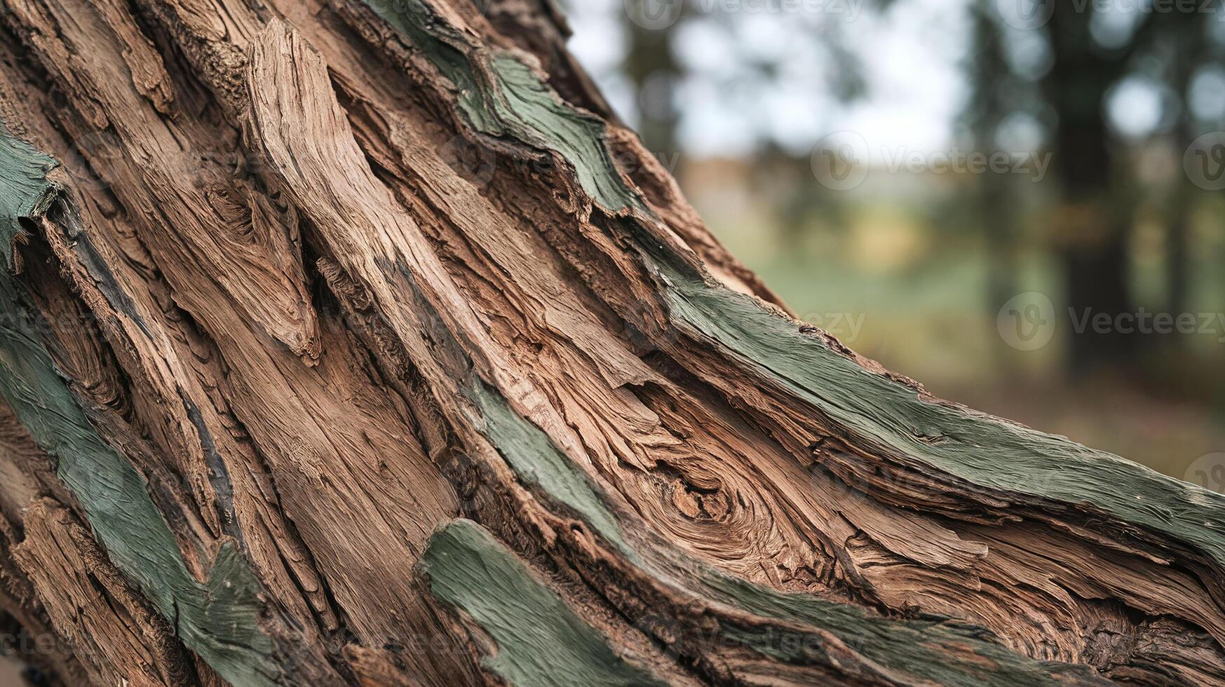 Closeup of Textured Tree Bark with Green and Brown Tones in a Natural Outdoor Forest Environment photo
