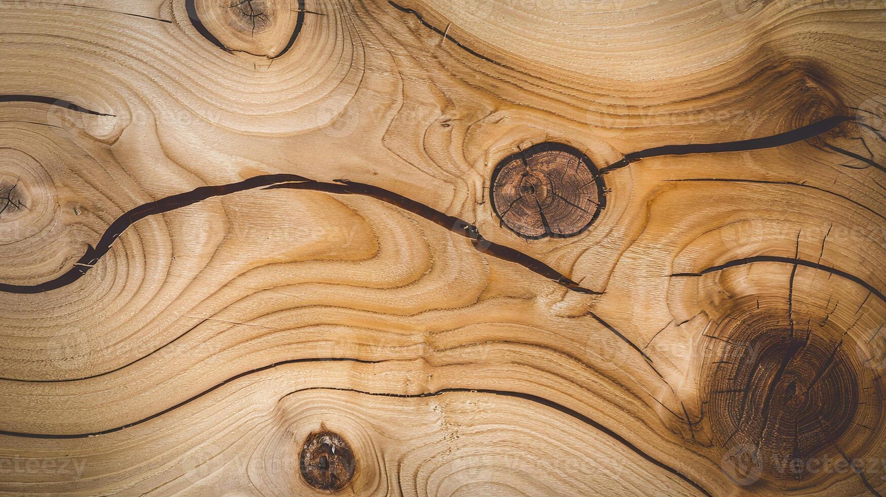 Natural Wooden Texture with Knots and Cracked Lines Featuring Warm Brown Tones and Organic Grain Pattern photo