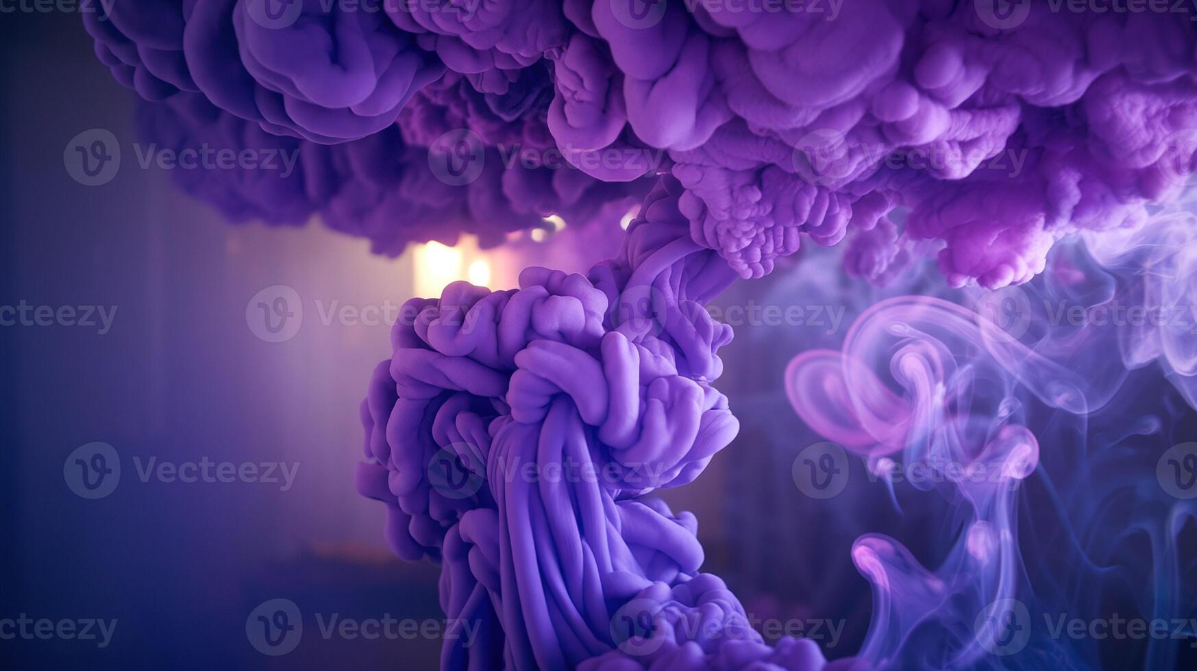 Purple Smoke Clouds Forming Abstract Patterns in Atmospheric Surreal Lighting Indoors photo