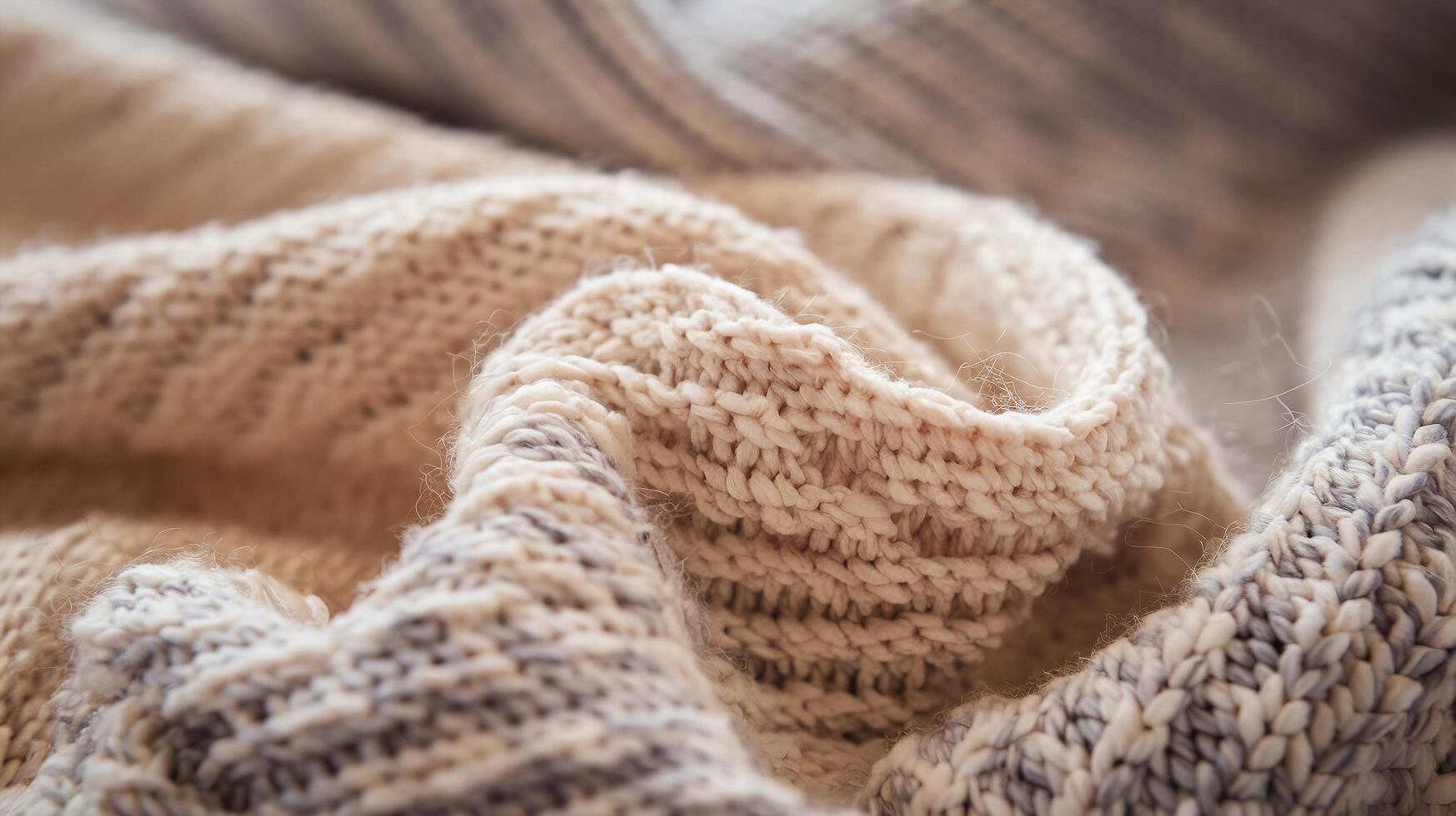 Soft Beige and Gray Knitted Fabric Closeup with Cozy Warm Texture in Natural Light for Comfort Design photo