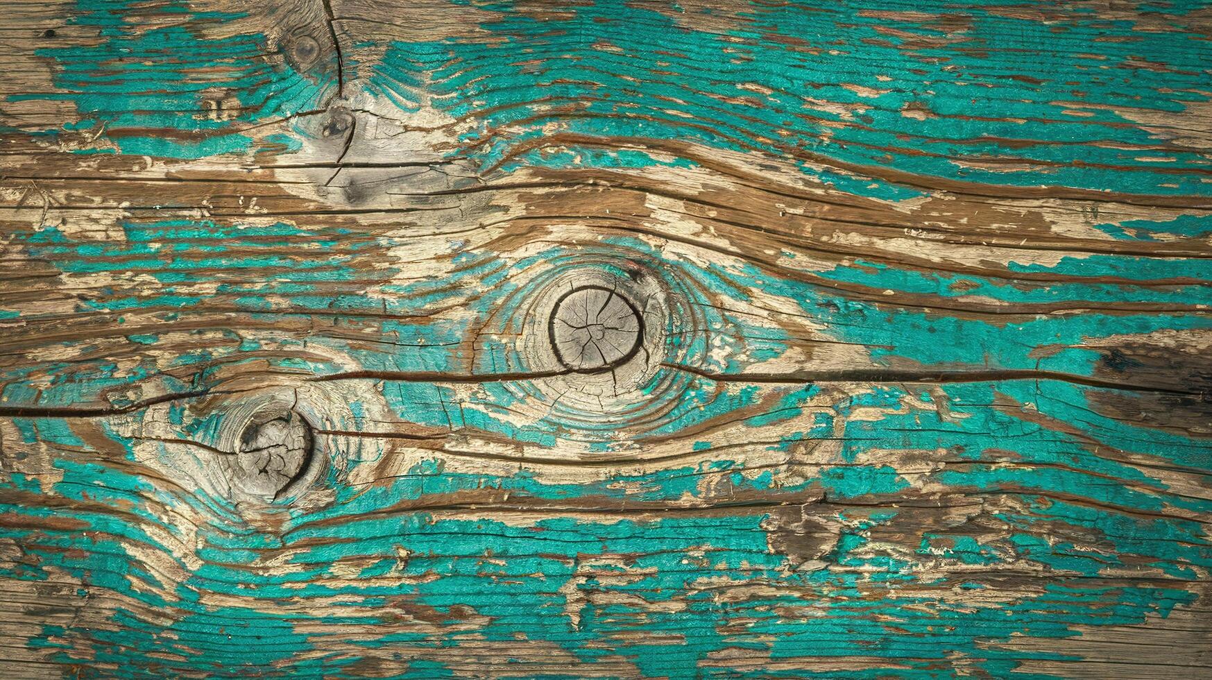 Weathered rustic wooden planks with turquoise peeling paint texture and natural wood grain patterns photo