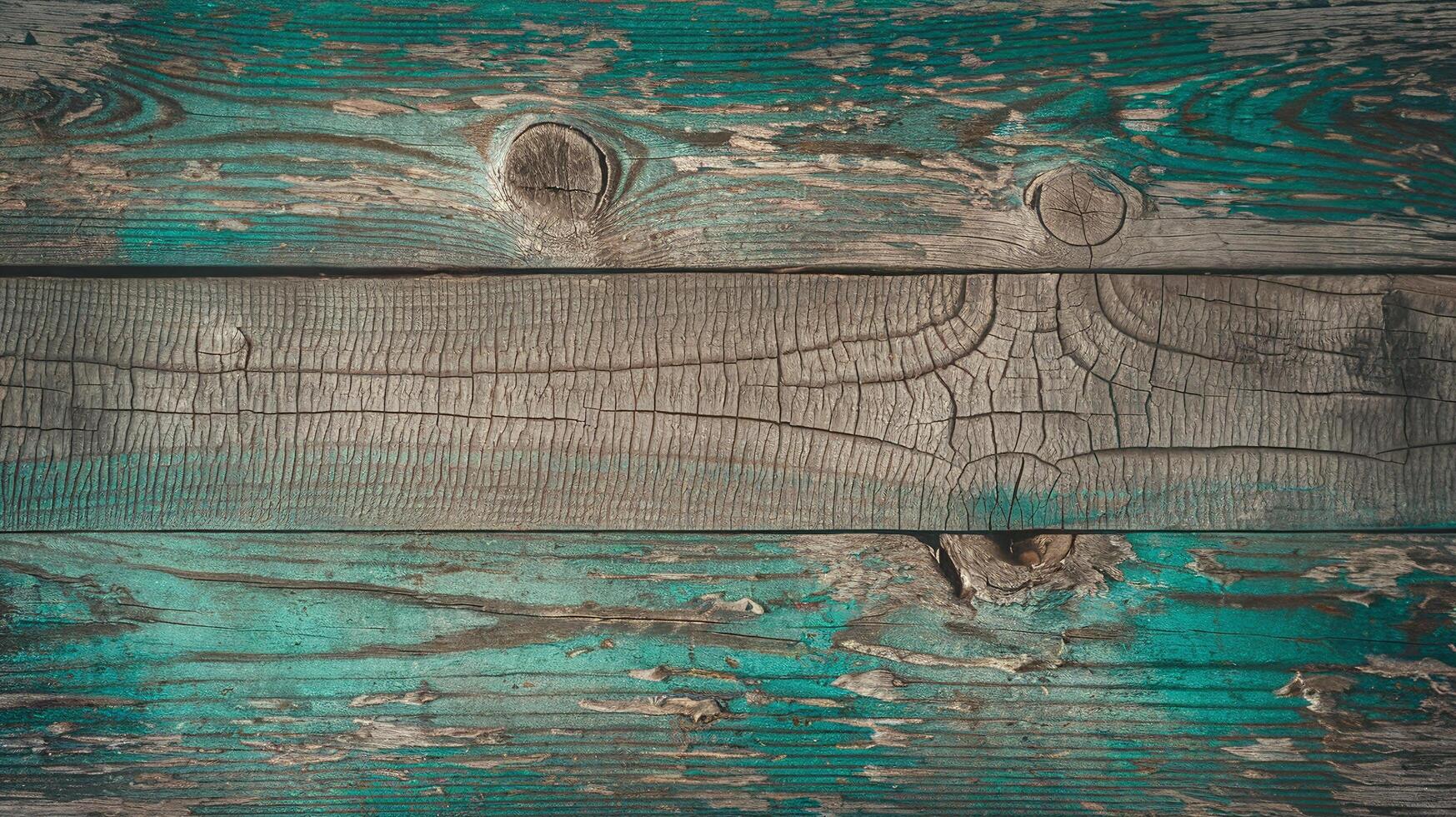 Closeup of Weathered Rustic Wooden Planks with Teal Paint and Natural Textured Wood Grain photo