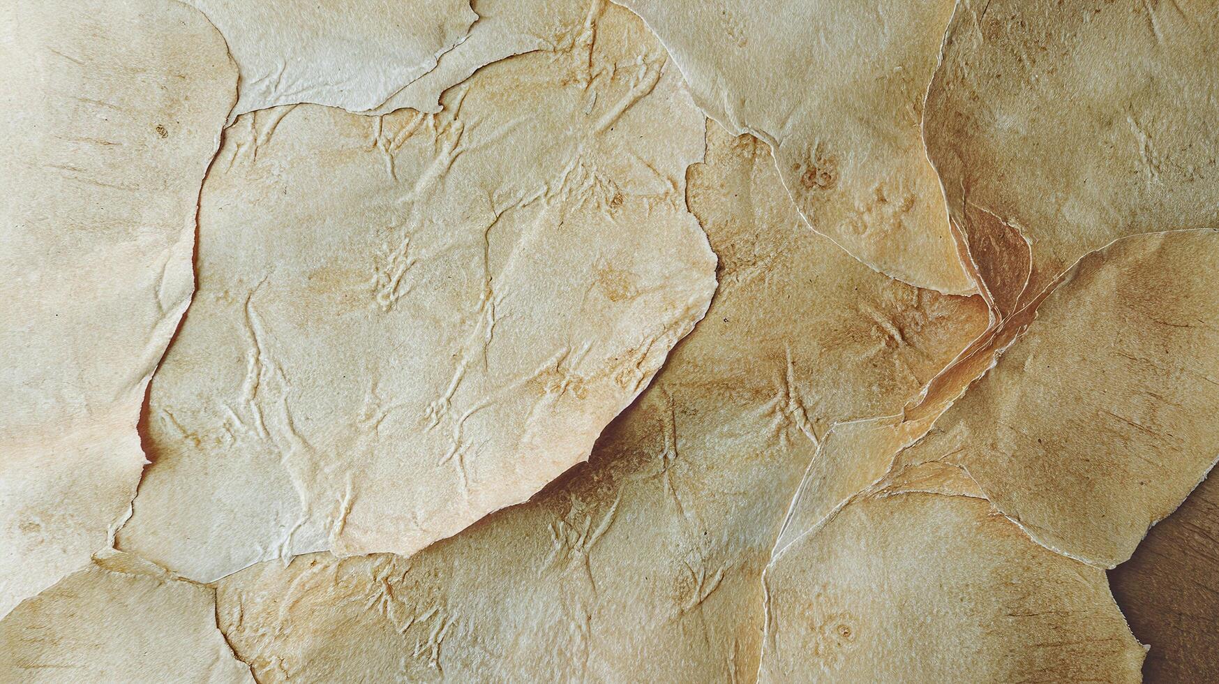 Closeup of Cracked Textured Beige Wall Surface with Peeling Layers and Organic Abstract Patterns photo