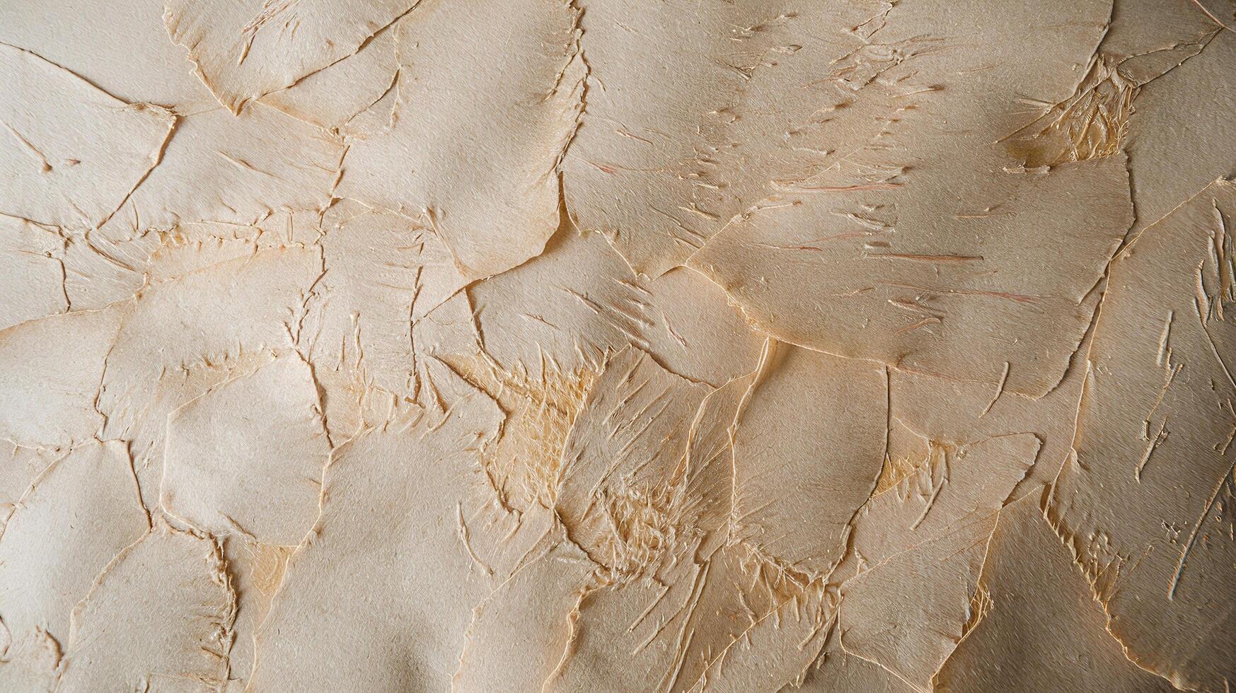 Closeup of Cracked Beige Textured Plaster Surface with Abstract Patterns and Natural Rough Background photo